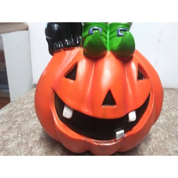 NWT Jack O Lantern Gnome with black cat Halloween resin figurine NEW 12.5" tall - Picture 8 of 9